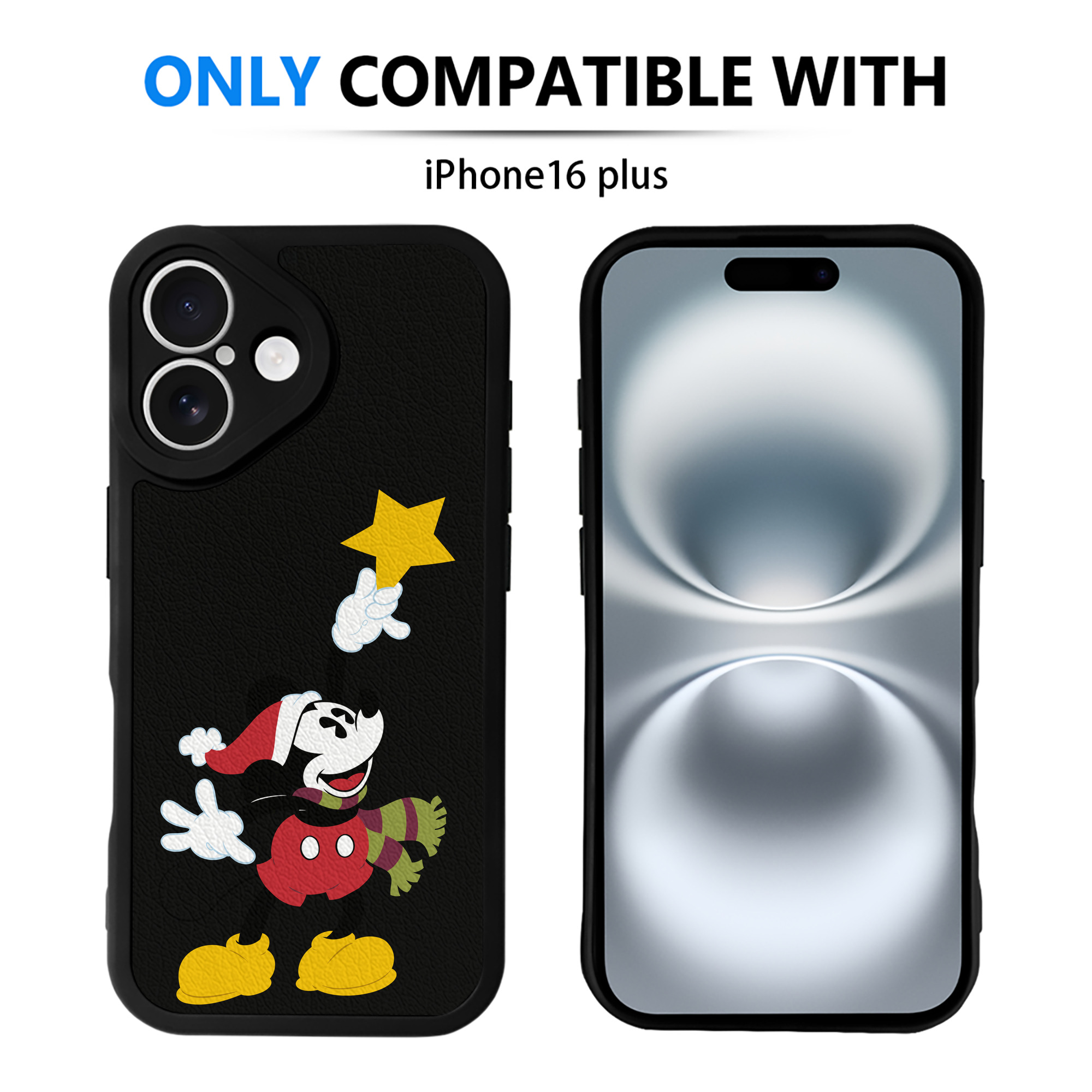 （画像用） ミッキーマウス Mickey Mouse 【iPhone 16シリーズ対応】シリコンスマホケース（レザー調） 材質：シリコン